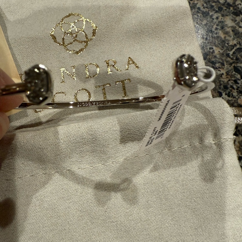 Kendra Scott Emilie Cuff Bracelet Rhodium Platinum Drusy - Picture 7 of 9